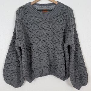 POL Textured Open Knit Balloon Sleeve Pullover Sweater Oversized Chunky Medium